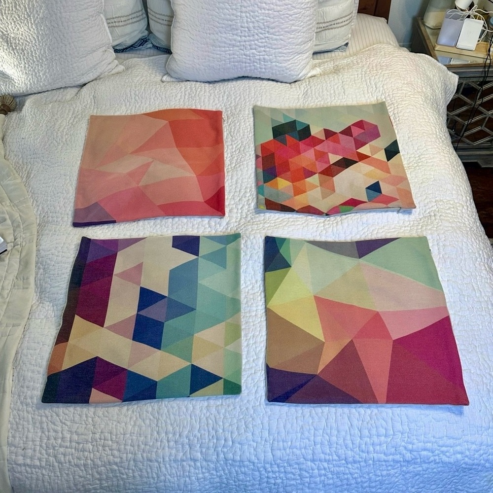 Set of 4 Geometric Print Decorative Pillow Covers - Multicolor